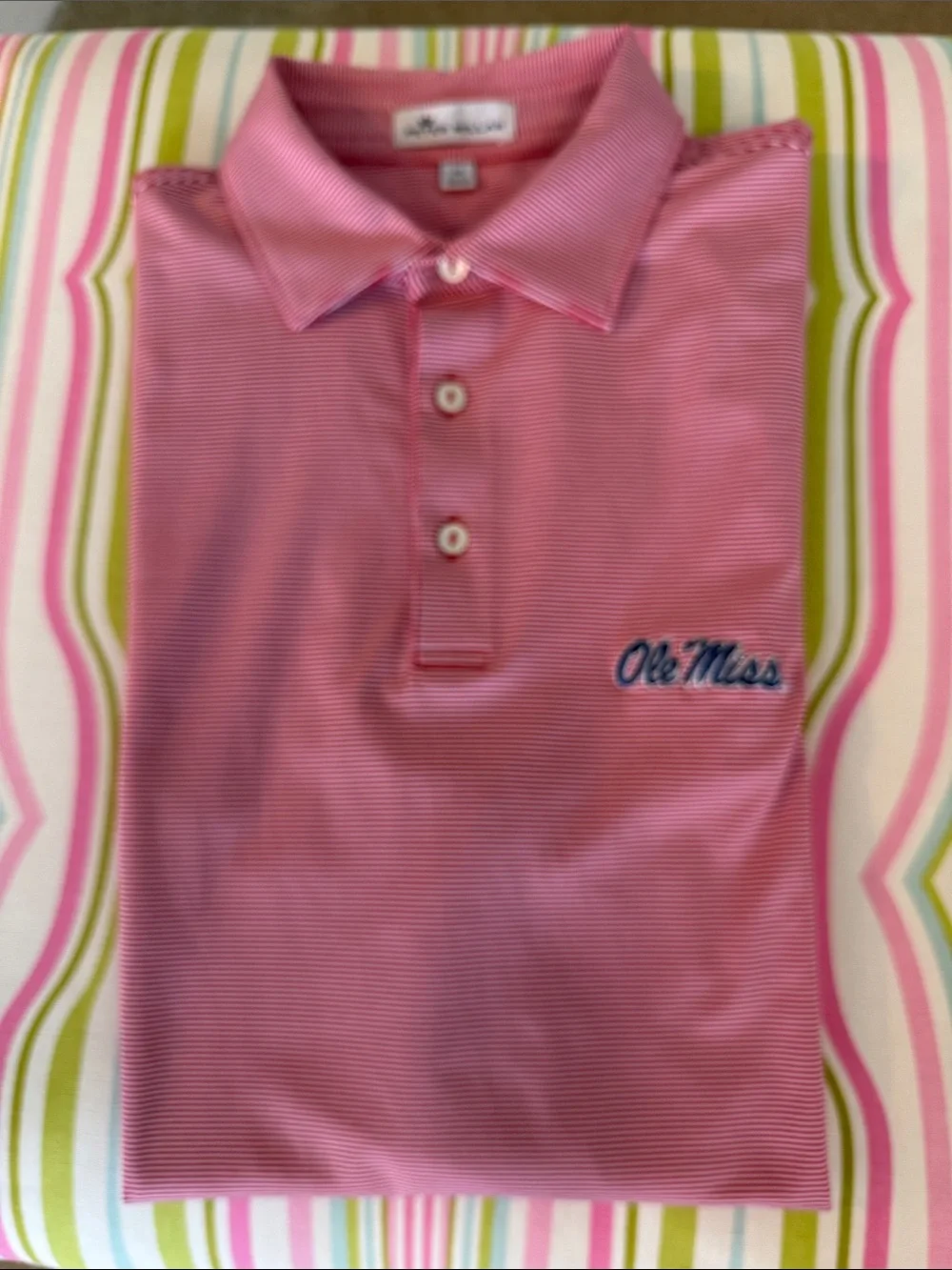 Men’s Peter Millar Tiebreaker Red &White Striped Ole Miss Polo Size Medium - Picture 1 of 4